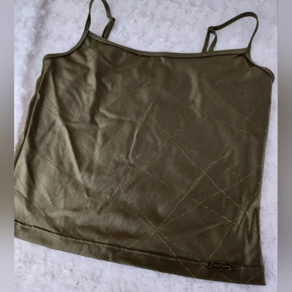 Olive Green Satiny stretch Camisole Small Layering Closet Staple